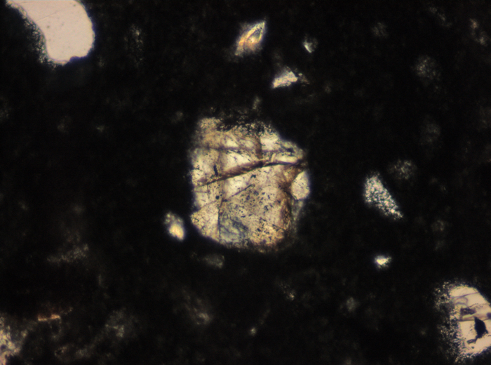 Thin Section Photograph of Apollo 15 Sample 15405,147 in Plane-Polarized Light at 10x Magnification and 0.7 mm Field of View (View #5)