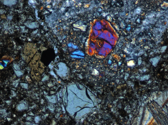Thin Section Photograph of Apollo 15 Sample 15425,10 in Cross-Polarized Light at 10x Magnification and 0.7 mm Field of View (View #3)