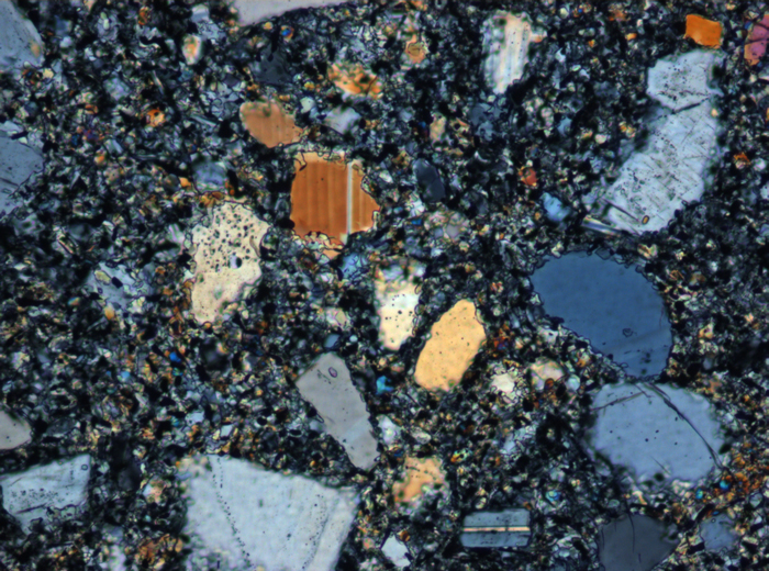 Thin Section Photograph of Apollo 15 Sample 15425,10 in Cross-Polarized Light at 10x Magnification and 0.7 mm Field of View (View #4)