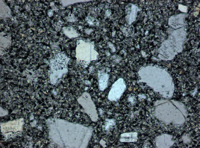 Thin Section Photograph of Apollo 15 Sample 15425,10 in Plane-Polarized Light at 10x Magnification and 0.7 mm Field of View (View #4)