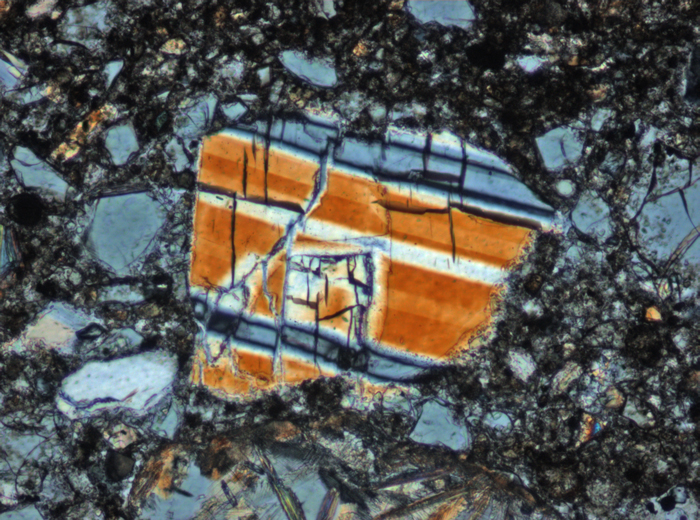 Thin Section Photograph of Apollo 15 Sample 15425,10 in Cross-Polarized Light at 10x Magnification and 0.7 mm Field of View (View #5)
