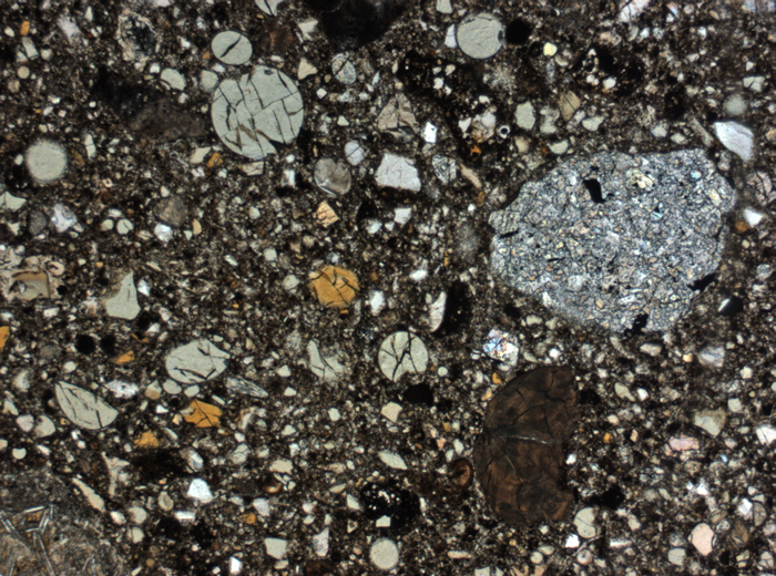 Thin Section Photograph of Apollo 15 Sample 15426,21 in Plane-Polarized Light at 2.5x Magnification and 2.85 mm Field of View (View #1)