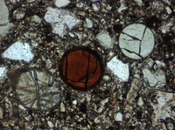 Thin Section Photograph of Apollo 15 Sample 15426,21 in Plane-Polarized Light at 10x Magnification and 0.7 mm Field of View (View #3)