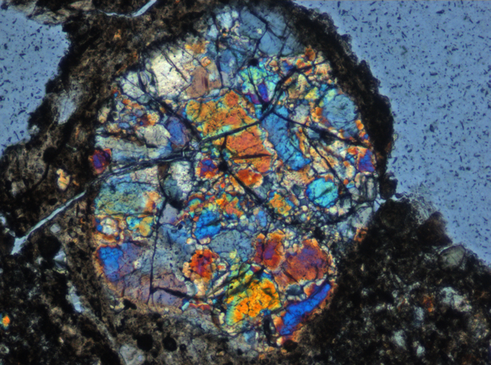 Thin Section Photograph of Apollo 15 Sample 15426,21 in Cross-Polarized Light at 10x Magnification and 0.7 mm Field of View (View #5)