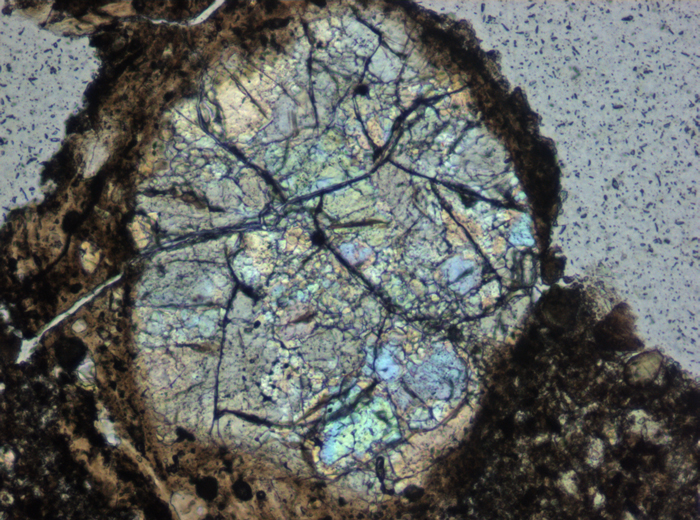 Thin Section Photograph of Apollo 15 Sample 15426,21 in Plane-Polarized Light at 10x Magnification and 0.7 mm Field of View (View #5)