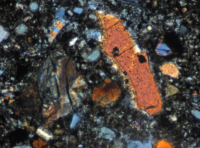 Thin Section Photograph of Apollo 15 Sample 15426,21 in Cross-Polarized Light at 10x Magnification and 0.7 mm Field of View (View #6)