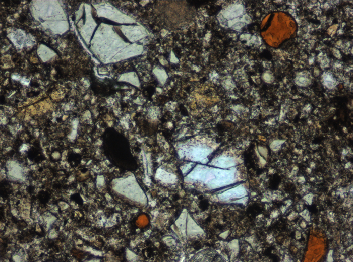 Thin Section Photograph of Apollo 15 Sample 15426,21 in Plane-Polarized Light at 10x Magnification and 0.7 mm Field of View (View #7)