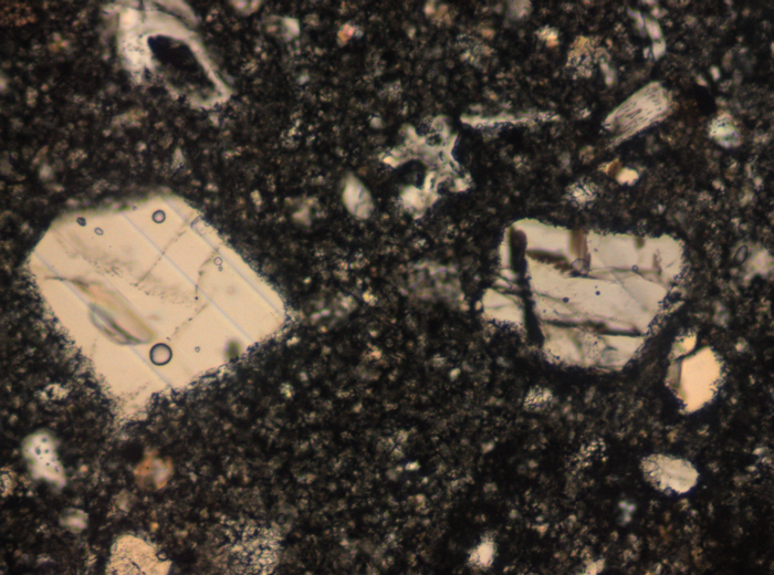 Thin Section Photograph of Apollo 15 Sample 15445,132 in Plane-Polarized Light at 10x Magnification and 0.7 mm Field of View (View #2)