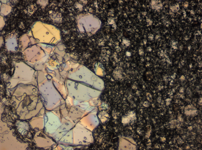 Thin Section Photograph of Apollo 15 Sample 15445,132 in Plane-Polarized Light at 10x Magnification and 0.7 mm Field of View (View #4)