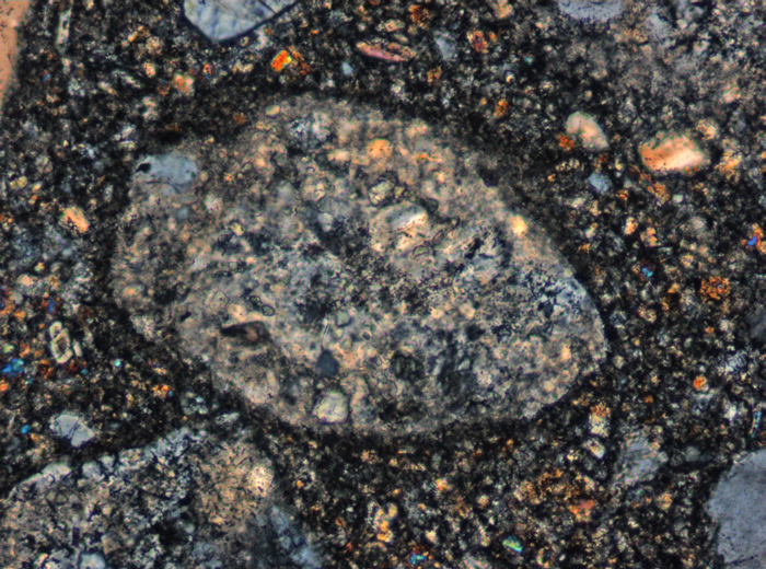 Thin Section Photograph of Apollo 15 Sample 15455,25 in Cross-Polarized Light at 10x Magnification and 0.7 mm Field of View (View #5)