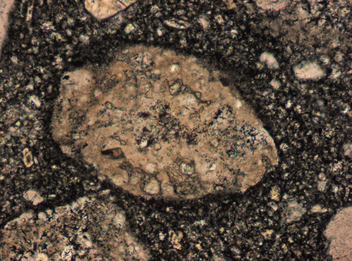 Thin Section Photograph of Apollo 15 Sample 15455,25 in Plane-Polarized Light at 10x Magnification and 0.7 mm Field of View (View #5)
