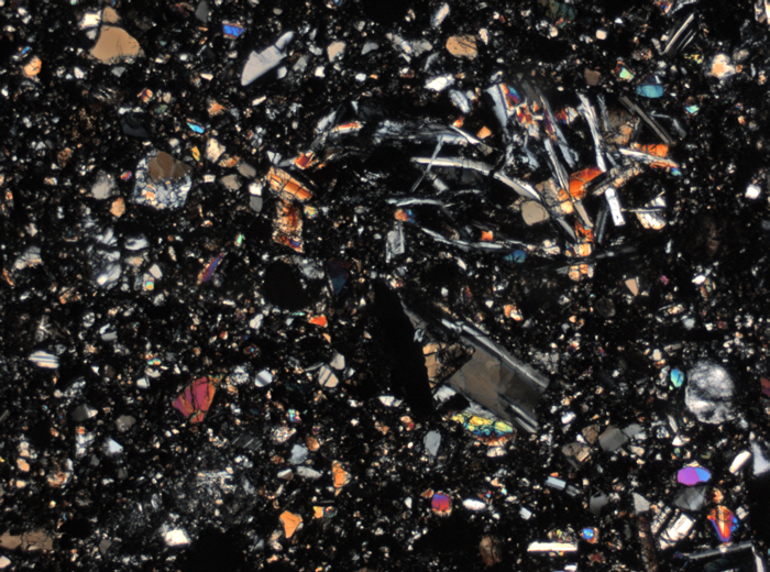 Thin Section Photograph of Apollo 15 Sample 15465,94 in Cross-Polarized Light at 2.5x Magnification and 2.85 mm Field of View (View #1)
