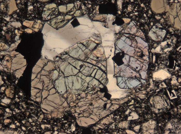 Thin Section Photograph of Apollo 15 Sample 15465,94 in Plane-Polarized Light at 5x Magnification and 1.4 mm Field of View (View #4)