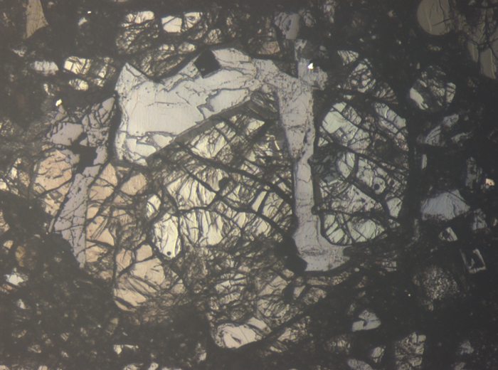 Thin Section Photograph of Apollo 15 Sample 15465,94 in Reflected Light at 5x Magnification and 1.4 mm Field of View (View #4)