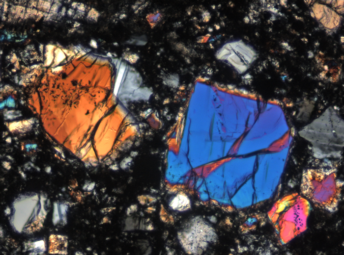 Thin Section Photograph of Apollo 15 Sample 15465,94 in Cross-Polarized Light at 10x Magnification and 0.7 mm Field of View (View #7)