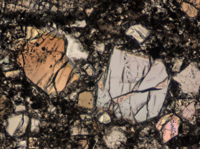 Thin Section Photograph of Apollo 15 Sample 15465,94 in Plane-Polarized Light at 10x Magnification and 0.7 mm Field of View (View #7)