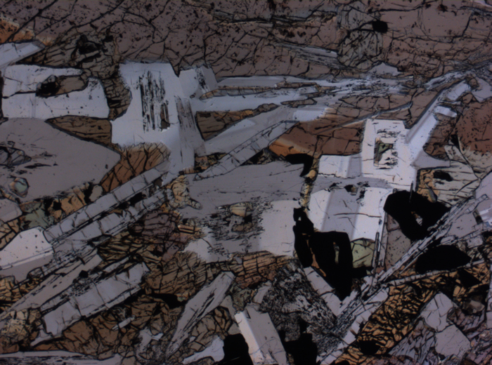 Thin Section Photograph of Apollo 15 Sample 15475,150 in Plane-Polarized Light at 2.5x Magnification and 2.85 mm Field of View (View #1)
