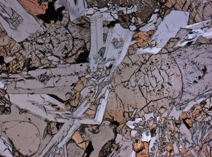 Thin Section Photograph of Apollo 15 Sample 15475,150 in Plane-Polarized Light at 2.5x Magnification and 2.85 mm Field of View (View #2)