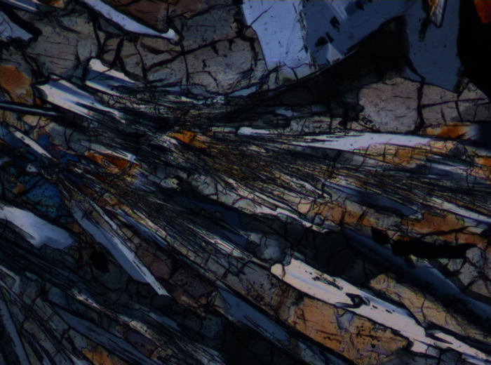 Thin Section Photograph of Apollo 15 Sample 15476,35 in Cross-Polarized Light at 10x Magnification and 0.7 mm Field of View (View #3)