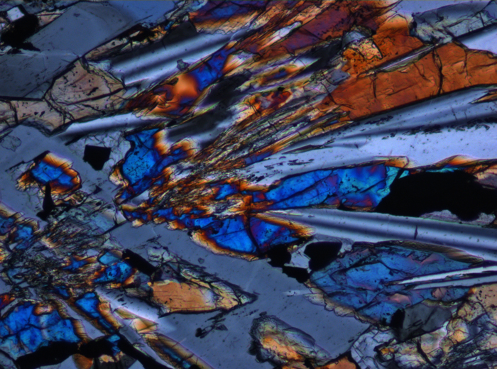 Thin Section Photograph of Apollo 15 Sample 15476,35 in Cross-Polarized Light at 10x Magnification and 0.7 mm Field of View (View #4)