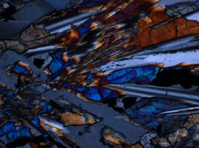 Thin Section Photograph of Apollo 15 Sample 15476,35 in Cross-Polarized Light at 10x Magnification and 0.7 mm Field of View (View #4)