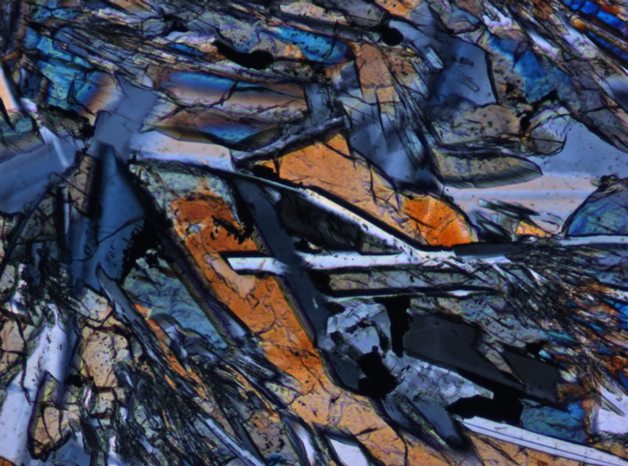 Thin Section Photograph of Apollo 15 Sample 15476,35 in Cross-Polarized Light at 10x Magnification and 0.7 mm Field of View (View #5)