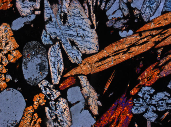Thin Section Photograph of Apollo 15 Sample 15485,6 in Cross-Polarized Light at 2.5x Magnification and 2.85 mm Field of View (View #1)