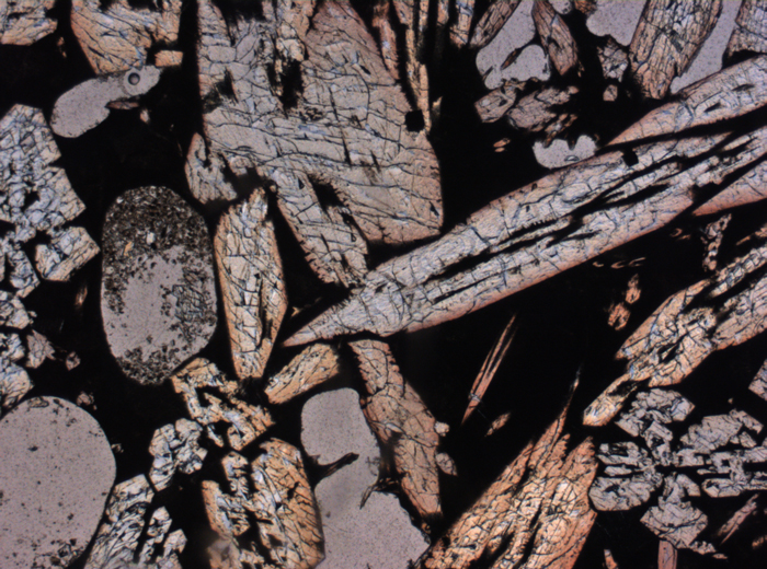Thin Section Photograph of Apollo 15 Sample 15485,6 in Plane-Polarized Light at 2.5x Magnification and 2.85 mm Field of View (View #1)