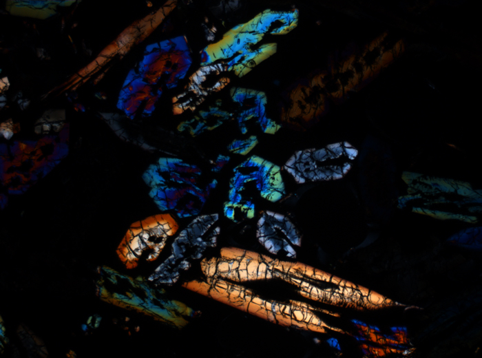 Thin Section Photograph of Apollo 15 Sample 15486,29 in Cross-Polarized Light at 2.5x Magnification and 2.85 mm Field of View (View #3)