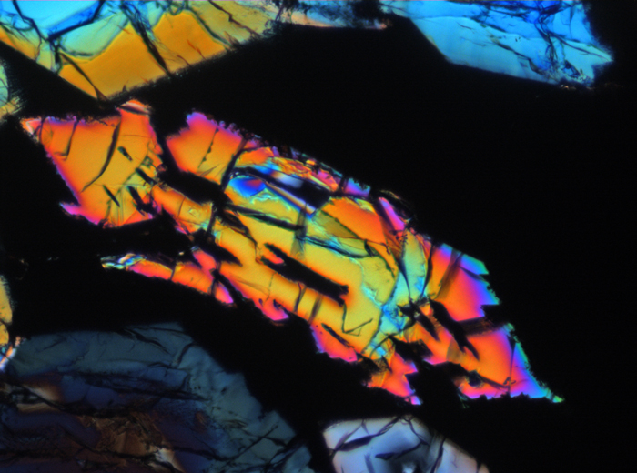 Thin Section Photograph of Apollo 15 Sample 15486,29 in Cross-Polarized Light at 10x Magnification and 0.7 mm Field of View (View #5)