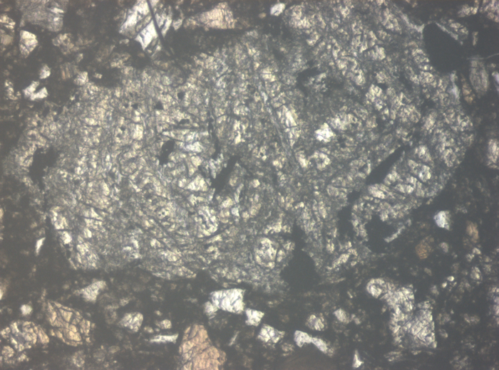 Thin Section Photograph of Apollo 15 Sample 15498,8 in Reflected Light at 10x Magnification and 0.7 mm Field of View (View #6)