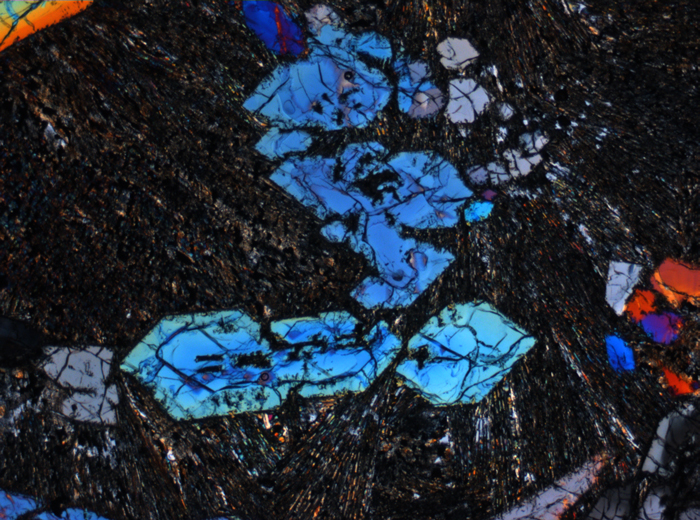 Thin Section Photograph of Apollo 15 Sample 15499,126 in Cross-Polarized Light at 2.5x Magnification and 2.85 mm Field of View (View #1)