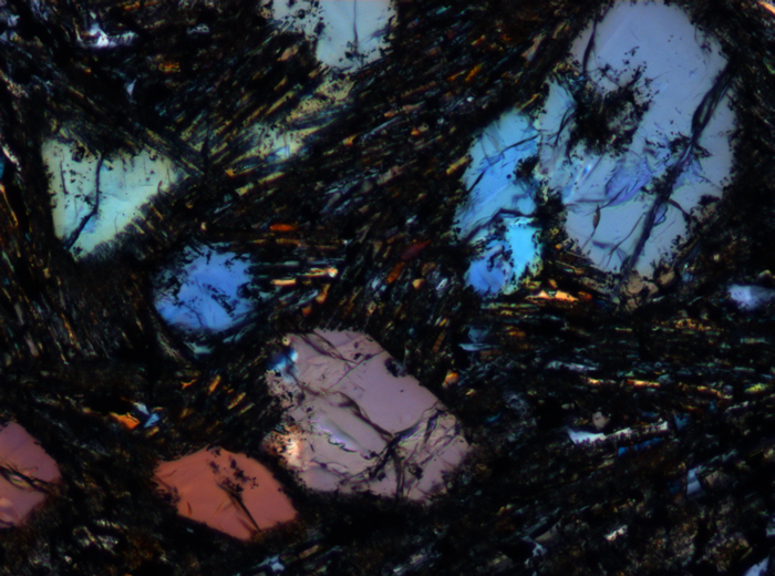 Thin Section Photograph of Apollo 15 Sample 15499,126 in Cross-Polarized Light at 10x Magnification and 0.7 mm Field of View (View #4)