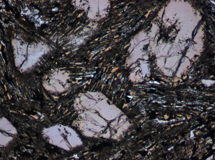 Thin Section Photograph of Apollo 15 Sample 15499,126 in Plane-Polarized Light at 10x Magnification and 0.7 mm Field of View (View #4)