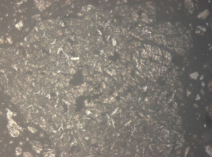 Thin Section Photograph of Apollo 15 Sample 15505,53 in Reflected Light at 5x Magnification and 1.4 mm Field of View (View #2)