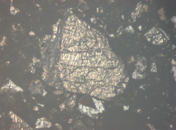 Thin Section Photograph of Apollo 15 Sample 15505,53 in Reflected Light at 10x Magnification and 0.7 mm Field of View (View #6)