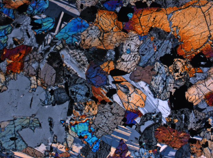 Thin Section Photograph of Apollo 15 Sample 15536,5 in Cross-Polarized Light at 2.5x Magnification and 2.85 mm Field of View (View #1)
