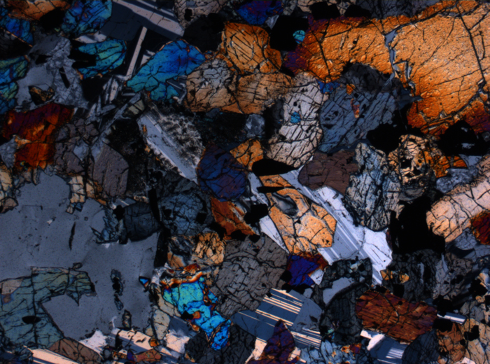 Thin Section Photograph of Apollo 15 Sample 15536,5 in Cross-Polarized Light at 2.5x Magnification and 2.85 mm Field of View (View #1)