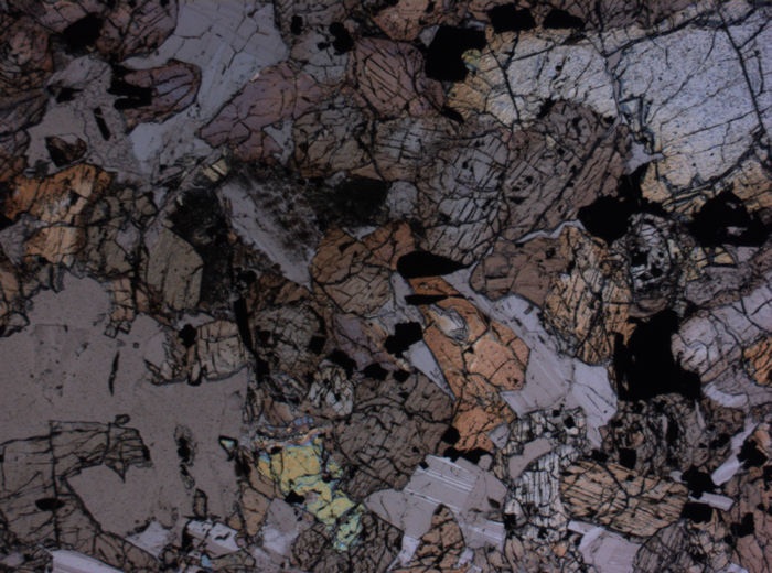 Thin Section Photograph of Apollo 15 Sample 15536,5 in Plane-Polarized Light at 2.5x Magnification and 2.85 mm Field of View (View #1)