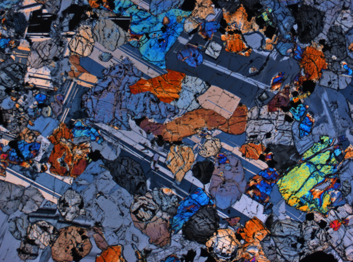Thin Section Photograph of Apollo 15 Sample 15536,5 in Cross-Polarized Light at 2.5x Magnification and 2.85 mm Field of View (View #2)