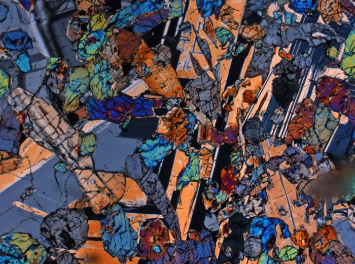 Thin Section Photograph of Apollo 15 Sample 15536,5 in Cross-Polarized Light at 2.5x Magnification and 2.85 mm Field of View (View #3)