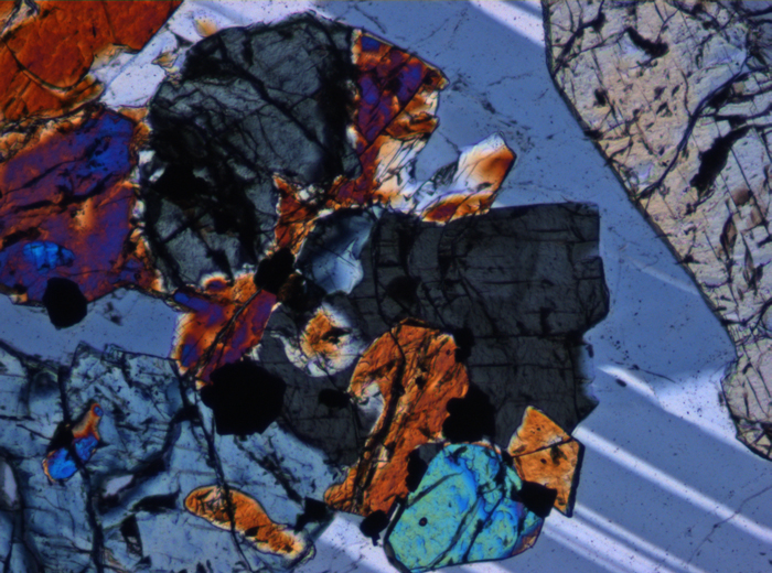 Thin Section Photograph of Apollo 15 Sample 15536,5 in Cross-Polarized Light at 10x Magnification and 0.7 mm Field of View (View #5)