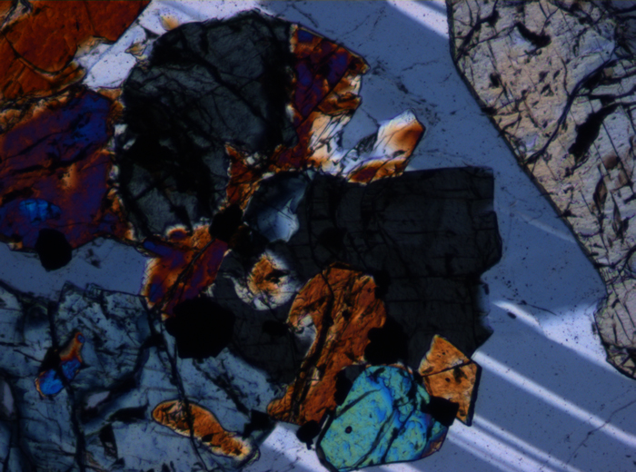 Thin Section Photograph of Apollo 15 Sample 15536,5 in Cross-Polarized Light at 10x Magnification and 0.7 mm Field of View (View #5)