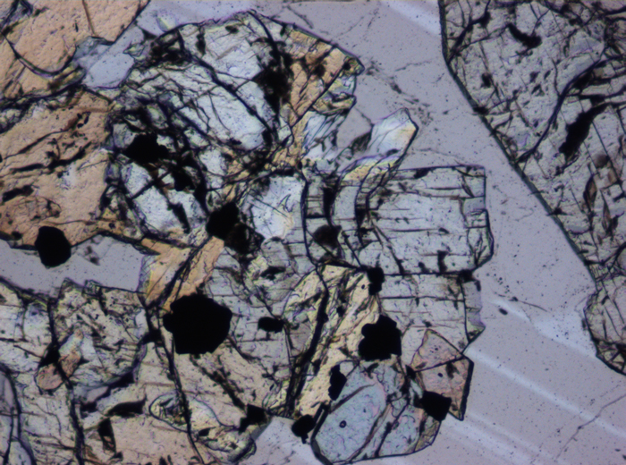 Thin Section Photograph of Apollo 15 Sample 15536,5 in Plane-Polarized Light at 10x Magnification and 0.7 mm Field of View (View #5)
