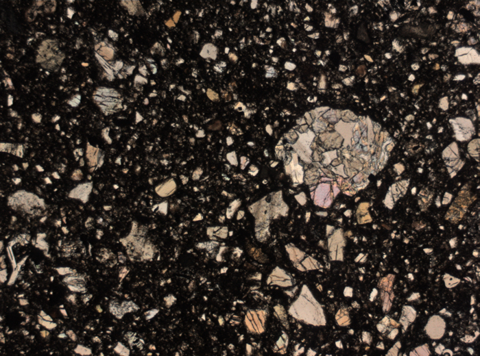 Thin Section Photograph of Apollo 15 Sample 15558,17 in Plane-Polarized Light at 2.5x Magnification and 2.85 mm Field of View (View #1)