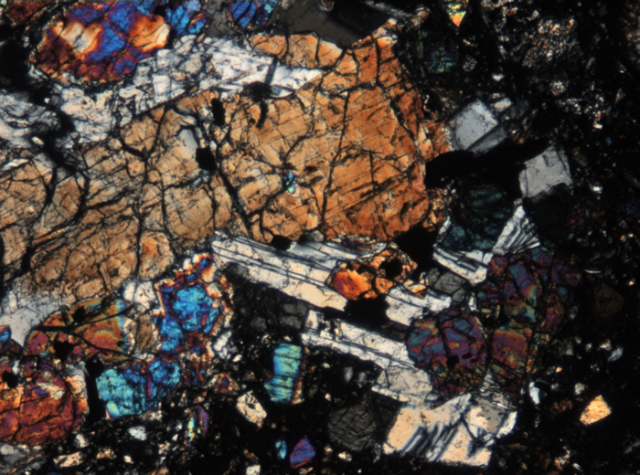 Thin Section Photograph of Apollo 15 Sample 15558,17 in Cross-Polarized Light at 5x Magnification and 1.4 mm Field of View (View #2)