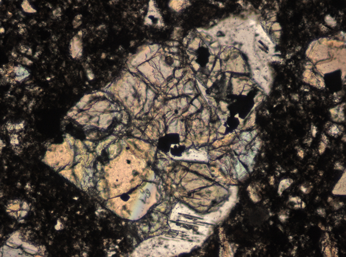 Thin Section Photograph of Apollo 15 Sample 15558,17 in Plane-Polarized Light at 10x Magnification and 0.7 mm Field of View (View #4)