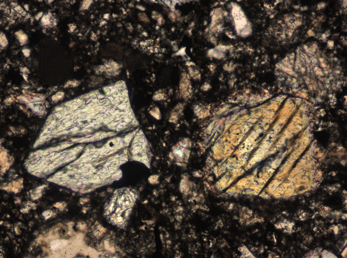 Thin Section Photograph of Apollo 15 Sample 15558,17 in Plane-Polarized Light at 10x Magnification and 0.7 mm Field of View (View #5)