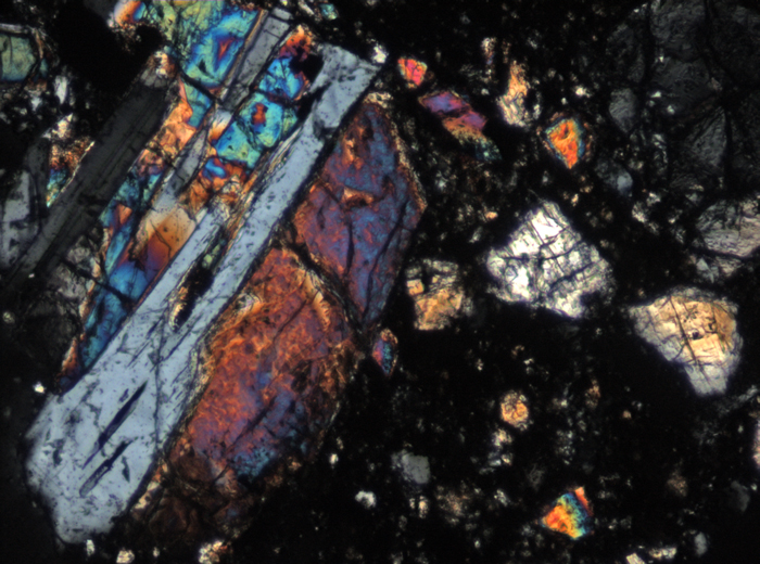 Thin Section Photograph of Apollo 15 Sample 15558,17 in Cross-Polarized Light at 10x Magnification and 0.7 mm Field of View (View #6)
