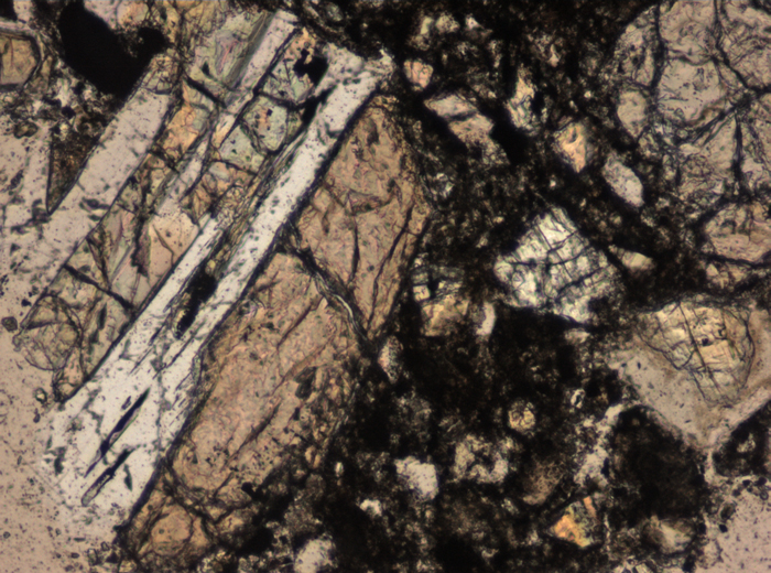 Thin Section Photograph of Apollo 15 Sample 15558,17 in Plane-Polarized Light at 10x Magnification and 0.7 mm Field of View (View #6)